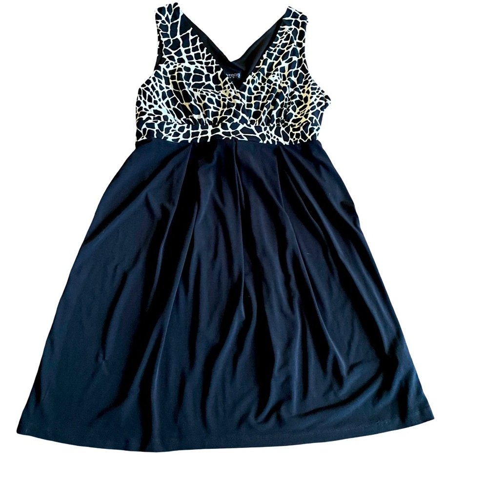 En Focus Black White Animal Print Dress V Neck sz 14 sleeveless spandex tie back - Picture 2 of 13